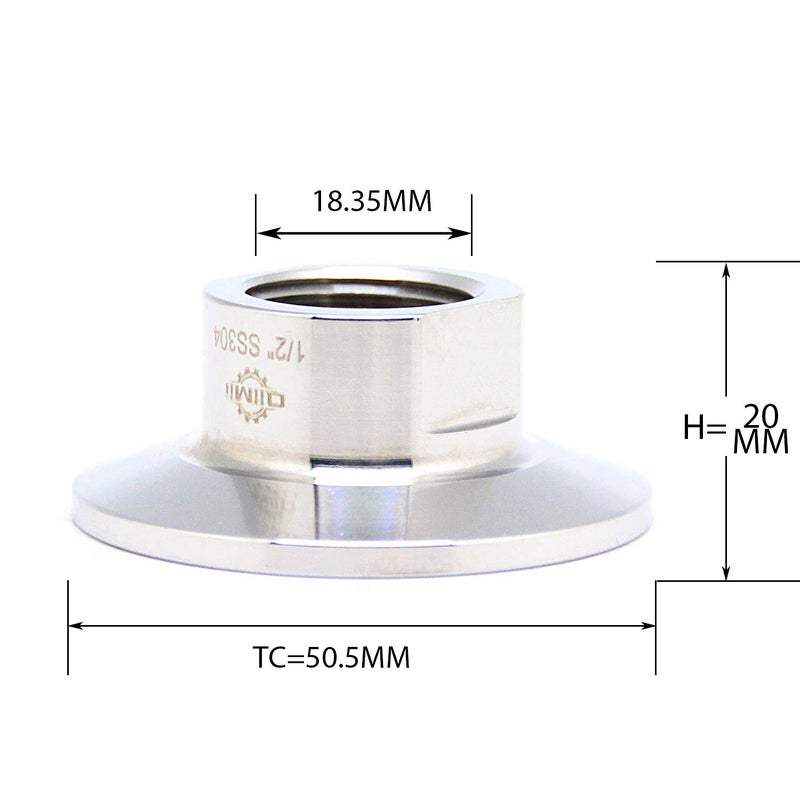 QiiMii Sanitary Female Threaded Pipe Fitting to 1.5 Inch Tri Clamp (OD 50.5mm Ferrule) (Pipe Size: 1/2"" NPT) - Image 2